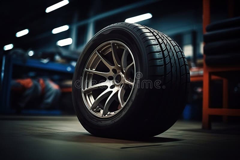 Expert Mechanics at Work Changing New Tires and Wheels in a Garage