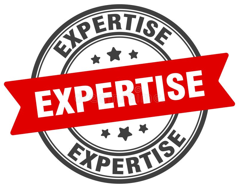 Expertstämpel. expertetikett med öppen bakgrund. runda tecken stock illustrationer