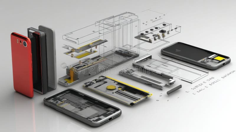 Modular Smartphone Concept in Detailed Exploded View Showcasing Innovative Design and Component Arrangement royalty free stock image