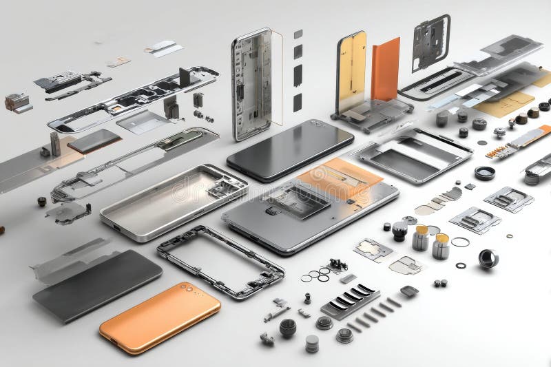 Modular Smartphone Concept Displayed in Exploded View Showcasing Its Components and Innovative Design Features stock images