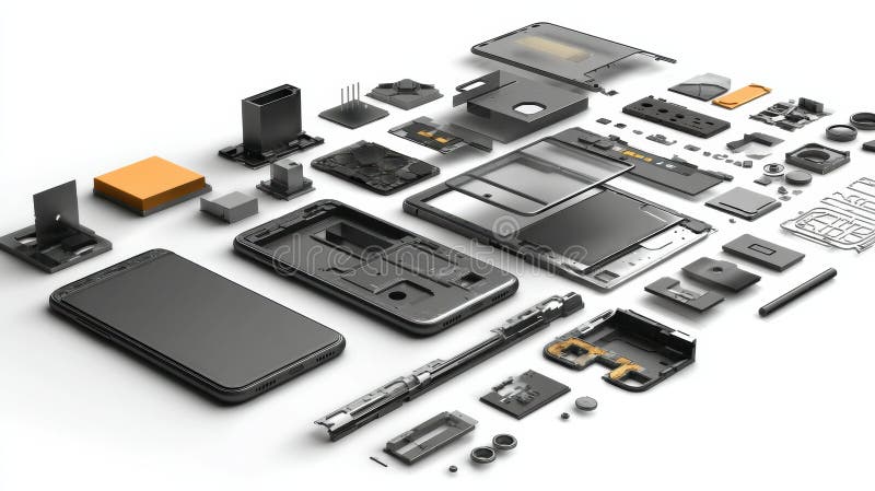 Modular Smartphone Concept Displayed in Exploded View Showcasing Individual Components and Design Elements for stock photos