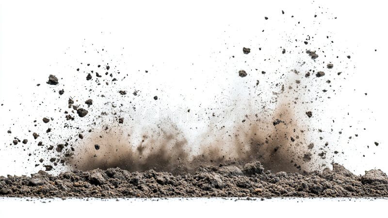 Exploderande jord och sten isolerade på vit bakgrund. stock illustrationer