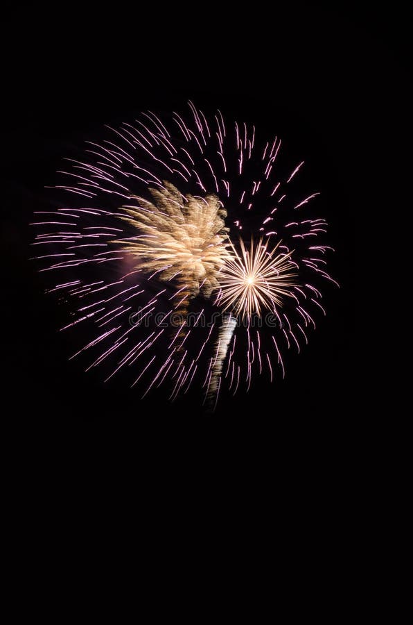 Explodierende Feuerwerke im nächtlichen Himmel stockbilder