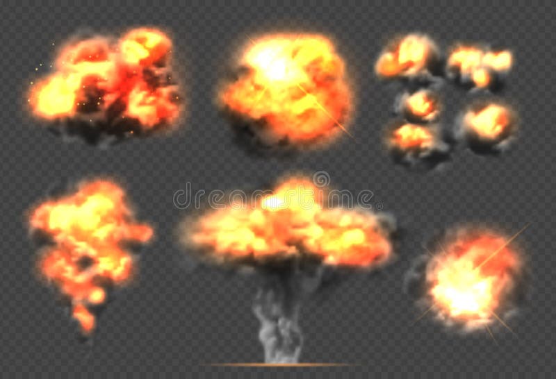 Exploding bomb. Light effect smoke and fireball dramatic explosions clouds vector template stock illustration Exploding bomb. Light effect smoke and fireball dramatic explosions clouds vector template stock illustration