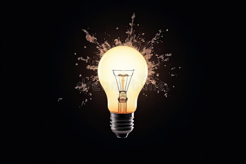 Exploding light bulb concept on dark background. created with the help of artificial intelligence. Creative idea light bulb explodes with shards of glass against a dark background. Business, ideas and new thinking, concept. Think Different. Go beyond what is possible.