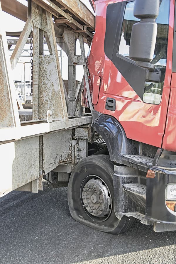 An Exploding Truck Wheel Caused an Accident on the Road Stock Photo Image of repair