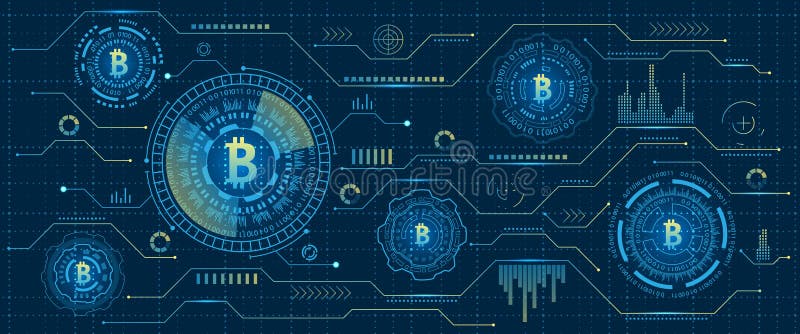 Exploitation Bitcoin Cryptocurrency, courant de Digital Argent futuriste Blockchain cryptographie illustration stock