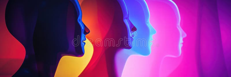 Exploración de avatares abstractos sin rostro en colores vibrantes para maquetas creativas y colocación de texto. ai generativo imágenes de archivo libres de regalías
