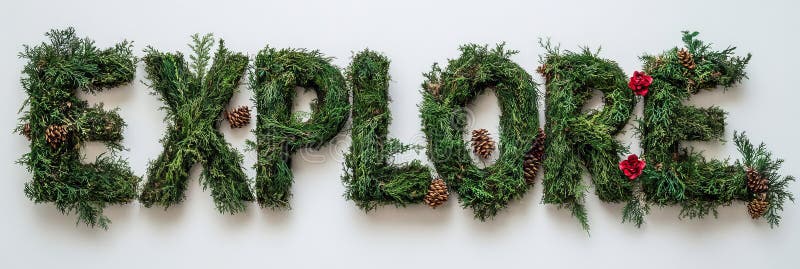 Exploración de palabras con plantas forestales de hormigón verde hojas verdes flores rojas de fondo blanco stock de ilustración