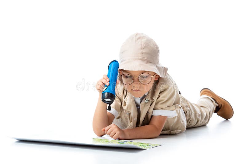 Vista Frontal Del Niño Explorador Sonriente Gafas Sombrero