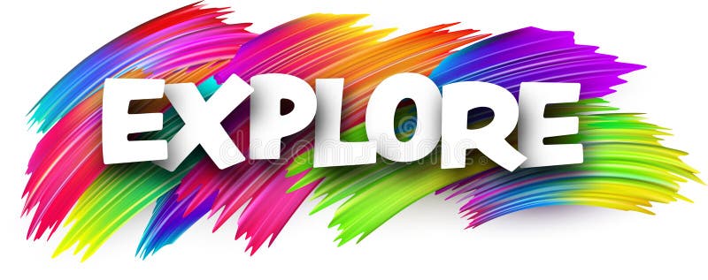 Explorar el signo de palabras de papel con pinzas de pincel de colores de espectro sobre blanco libre illustration