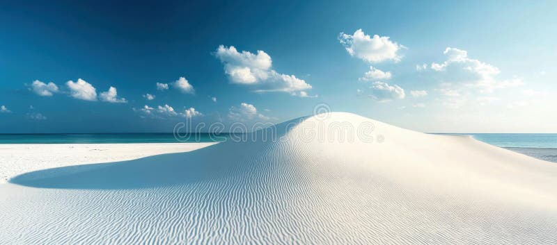 Explorar las dunas de arena blanca bajo cielo azul una belleza paisajística de paraíso sereno stock de ilustración