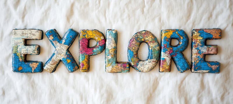 Explorar Word Art Decor Alterado Mapa Mundial Cartas aisladas en fondo de línea blanca libre illustration