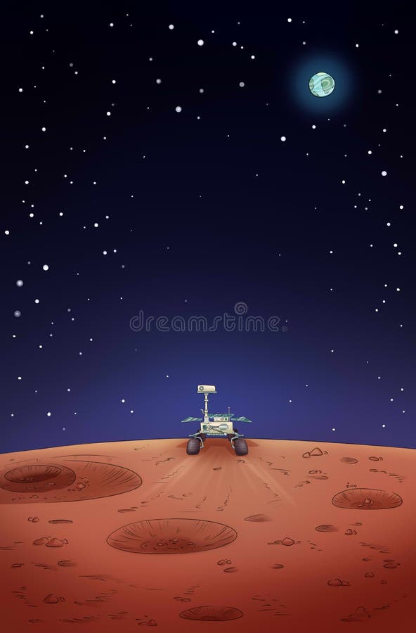 Explorarea oportunităților pe marte. poster stil comic royalty free illustration