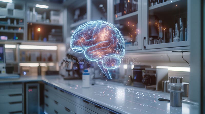 Exploration of Advanced Holographic Technology in High-Tech Laboratory Environment stock photo
