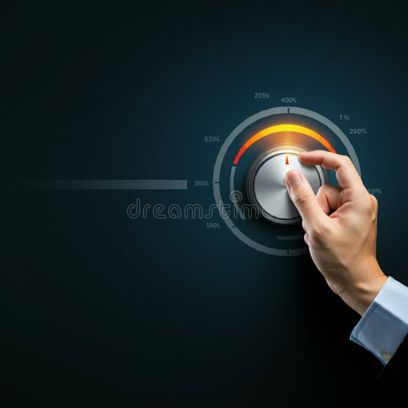 AIGenerated Hand Adjusting Rounded Square Dial with Scale - Teal Grid Background vector illustration