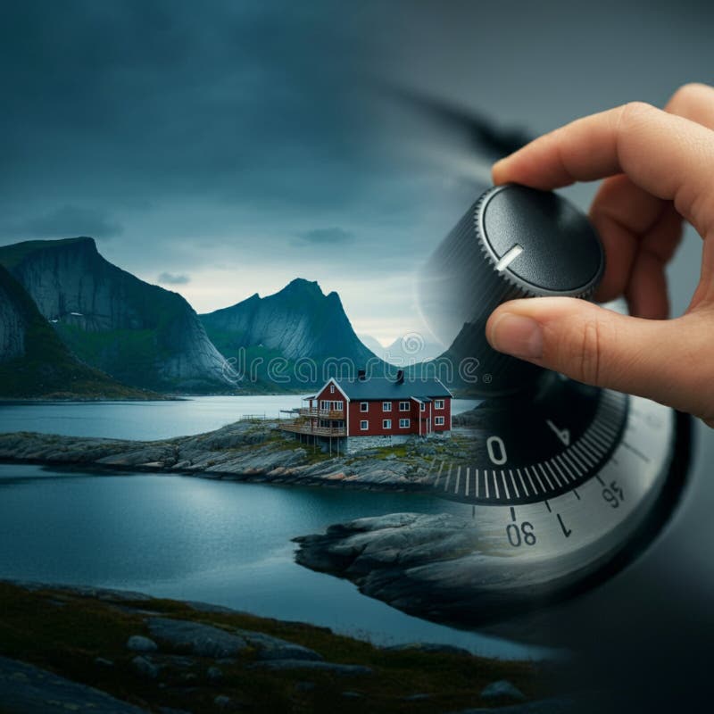 AIGenerated Hand Adjusting Rounded Square Dial with Scale - Teal Grid Background royalty free illustration
