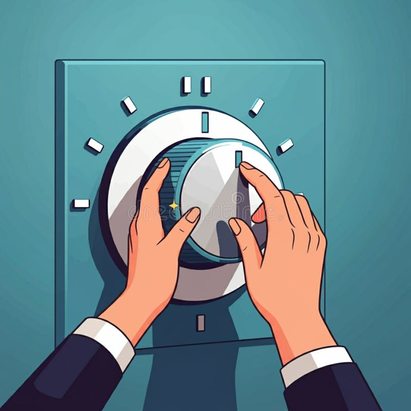 AIGenerated Hand Adjusting Rounded Square Dial with Scale - Teal Grid Background vector illustration