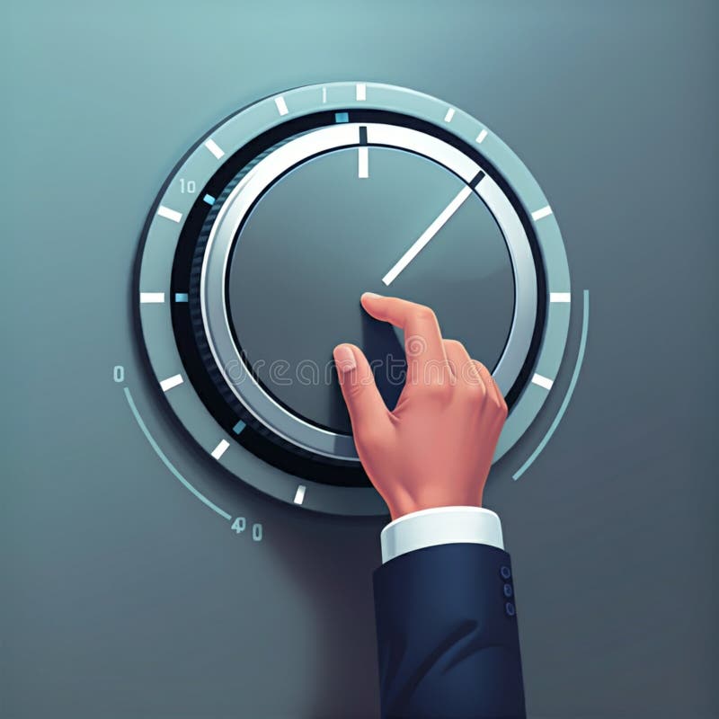 AIGenerated Hand Adjusting Rounded Square Dial with Scale - Teal Grid Background vector illustration