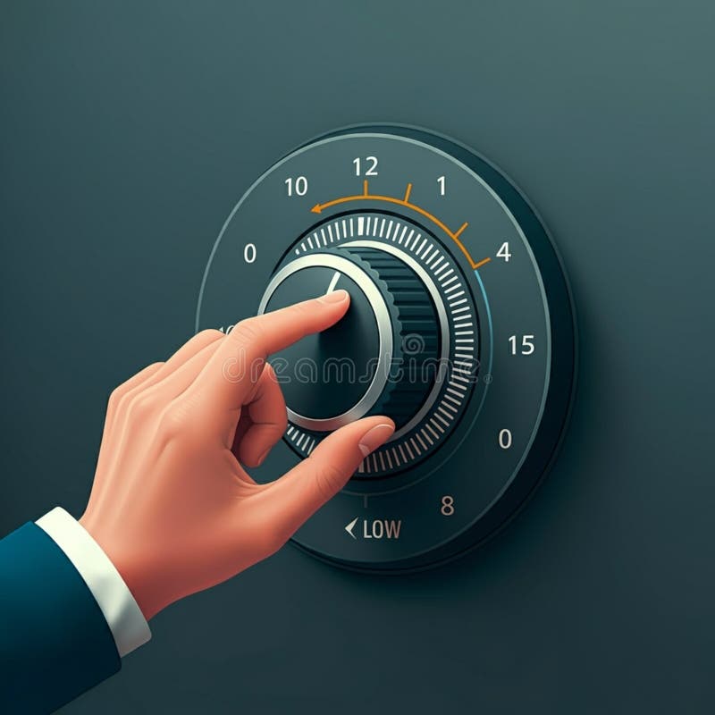 AIGenerated Hand Adjusting Rounded Square Dial with Scale - Teal Grid Background vector illustration