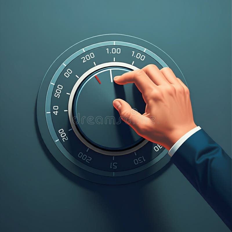 AIGenerated Hand Adjusting Rounded Square Dial with Scale - Teal Grid Background vector illustration