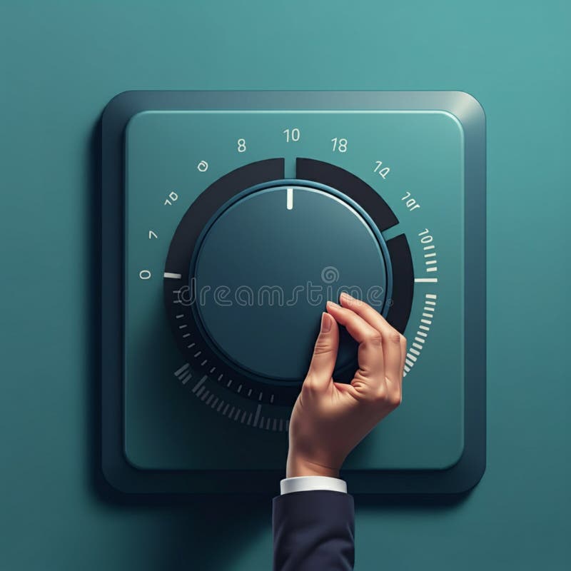 AIGenerated Hand Adjusting Rounded Square Dial with Scale - Teal Grid Background vector illustration