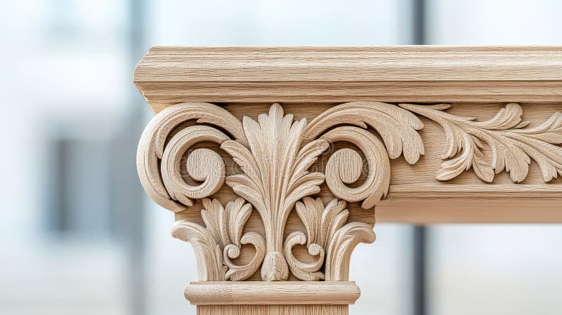 Intricate Wood Carving Details on Elegant Wooden Furniture Piece vector illustration