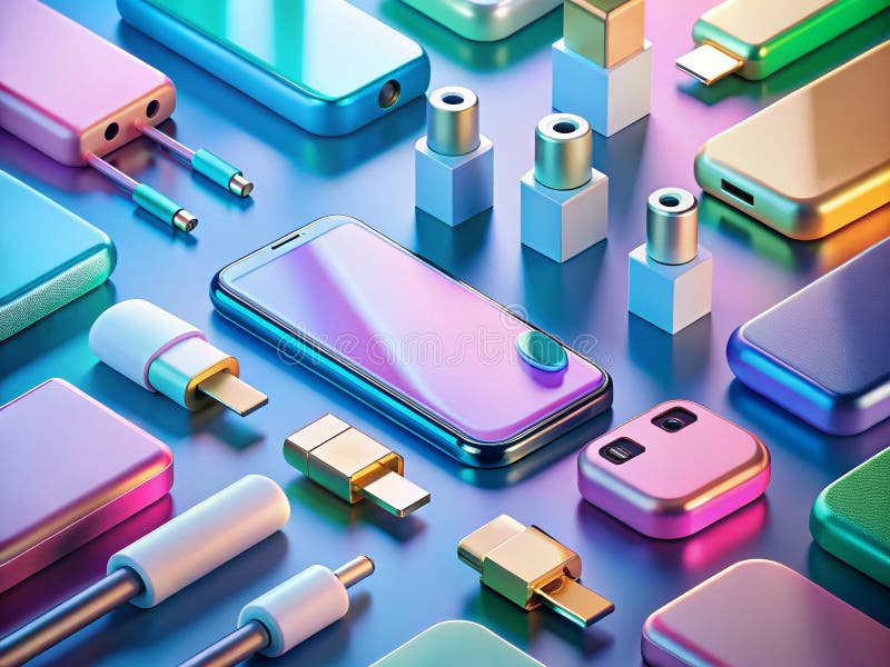 Innovative Smartphone Adapters A Comprehensive 3D Render Showcase of Versatile Accessories vector illustration