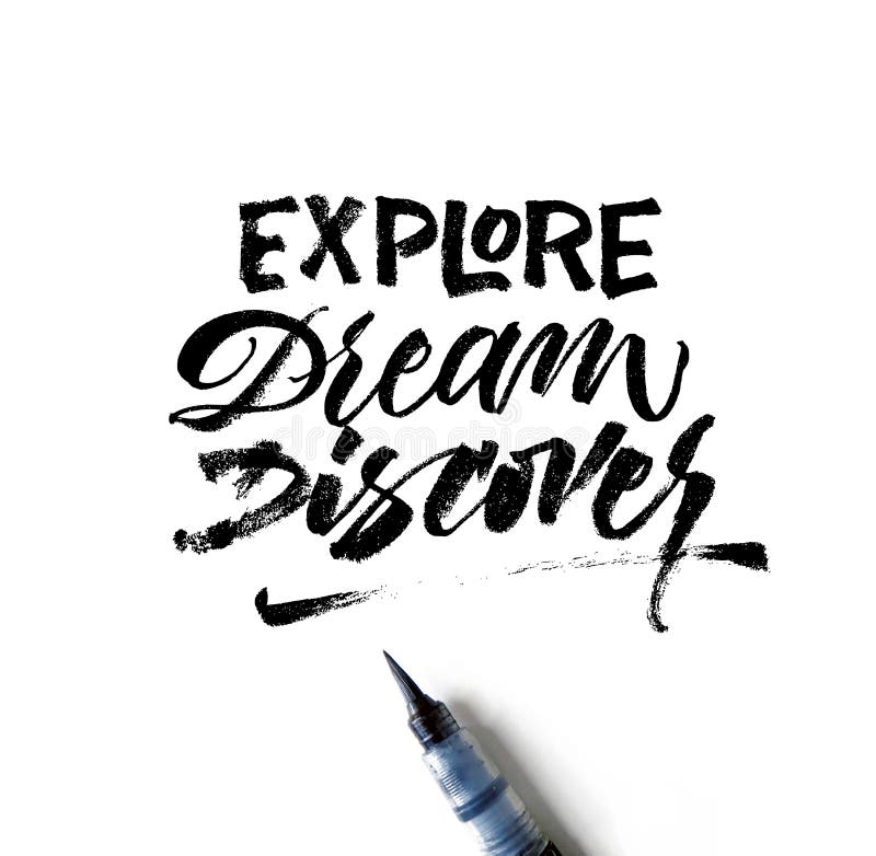 Explore el sueño descubren las letras en el fondo blanco Pluma del cepillo ilustración del vector