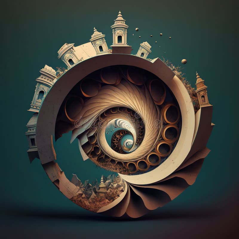 Experience the Beauty of Continuous Droste Design Stairwell Concept in Digital Art Stock