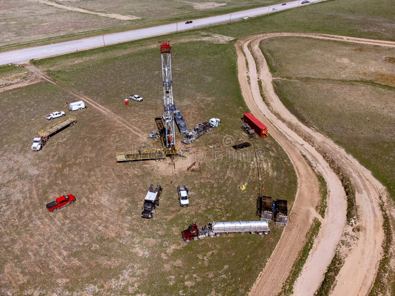 Fields of Progress Oil Rig Operations in Eastern Colorado Stock Image