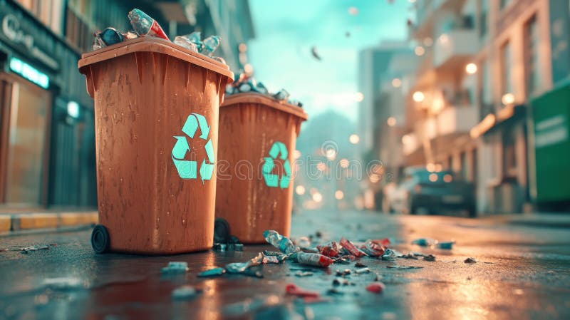Explore the future of urban sustainability with innovative Smart recycling bins with AI sensors automatically sorting waste stock illustration