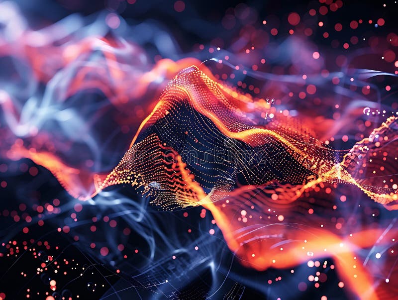 Abstract Digital Symphony: Vibrant Colors and Dynamic Patterns on Dark Background stock illustration
