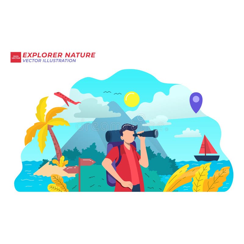 Explore Nature Adventure Flat Illustration Stock Illustration