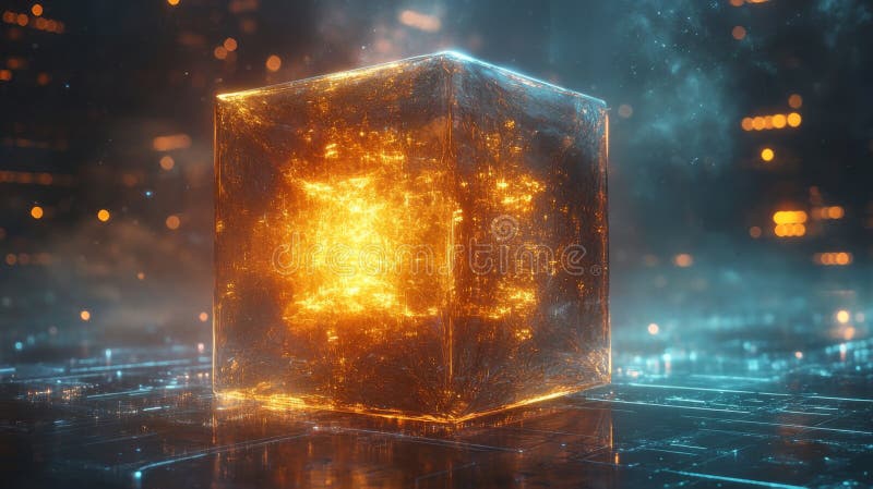 Explore the principles of quantum mechanics with a visually striking representation of a glowing quantum cube royalty free stock photos