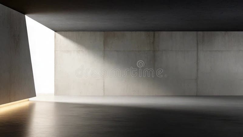 Modern minimalist concrete interior with dramatic light and shadow play royalty free illustration