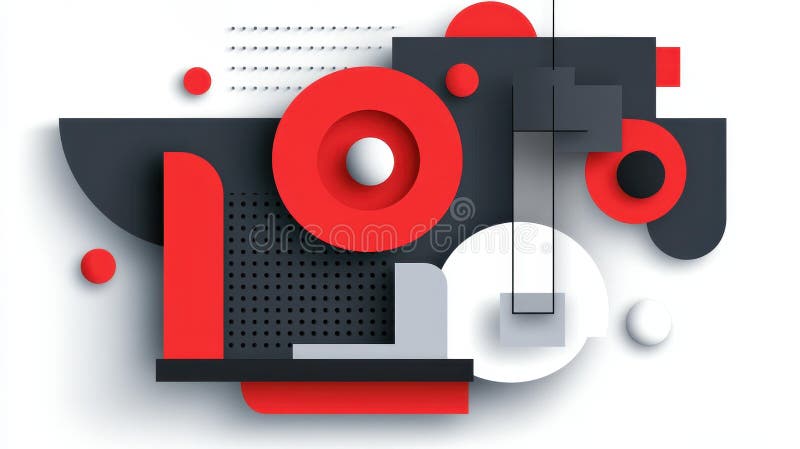 Explore a striking red and grey geometric banner with modern textures and a cartoon style for your tech designs stock illustration