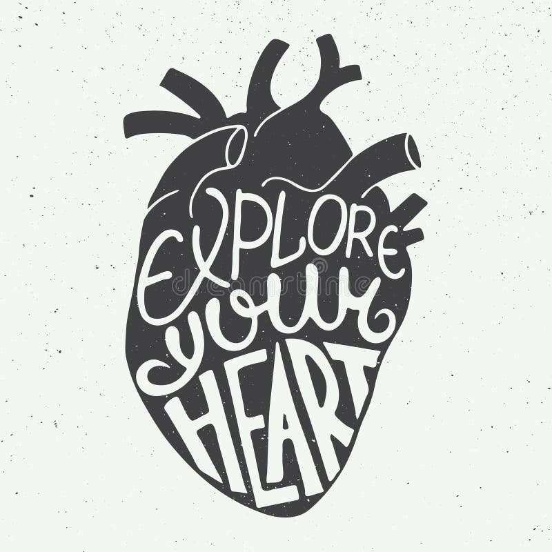 Explore su corazón en corazón anatómico en fondo del vintage