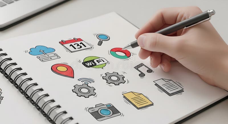 Tech Essentials: Modern Digital Icons and Tools for Productivity vector illustration