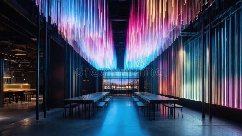 Explore vibrant interior design a colorful light installation in modern space ilustração stock