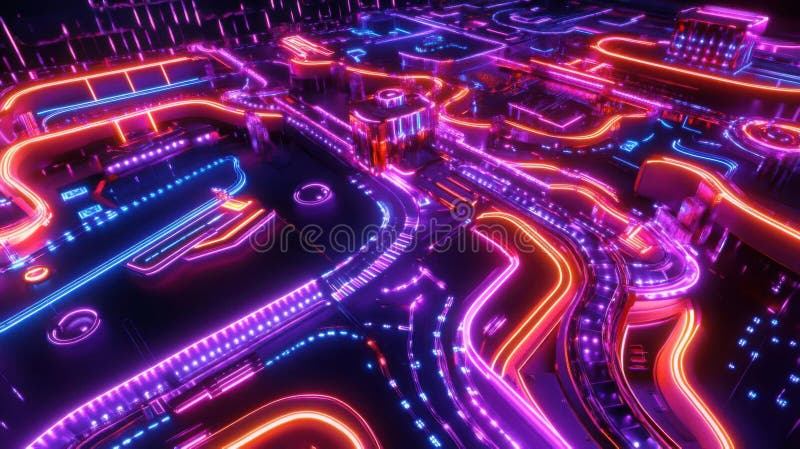 Explore vibrant neon city a futuristic digital landscape ilustração royalty free