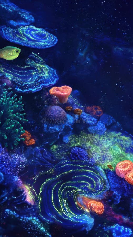 Explore vibrant ocean glowing coral reefs and fish ilustração do vetor