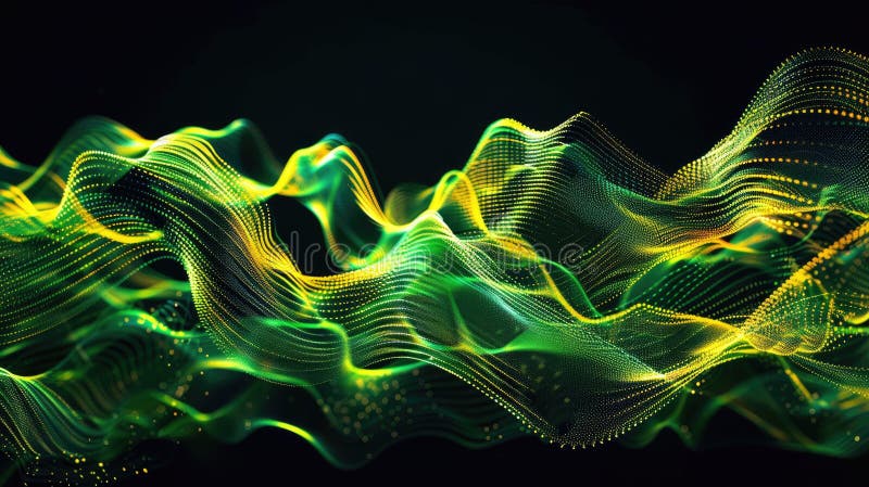 Explore the world of dynamic waveforms through abstract green and yellow light patterns AIG62 vector illustration