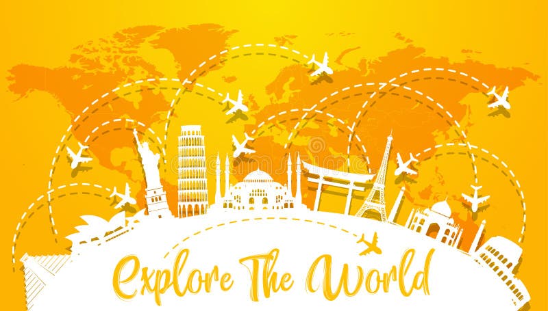 Explorez le monde avec les points de repère architecturaux célèbres illustration stock Explorez le monde avec les points de repère architecturaux célèbres illustration stock