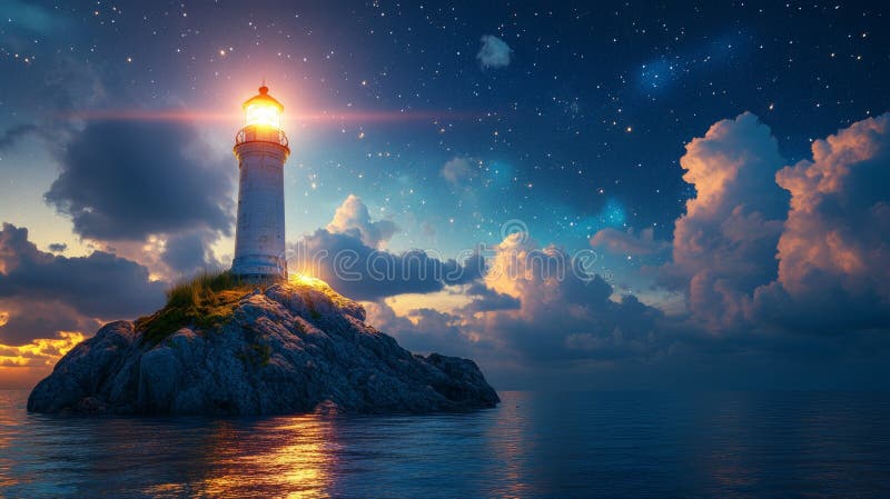 Exploring an abandoned lighthouse at night under a starspeckled sky creates a haunting visual journey royalty free stock images