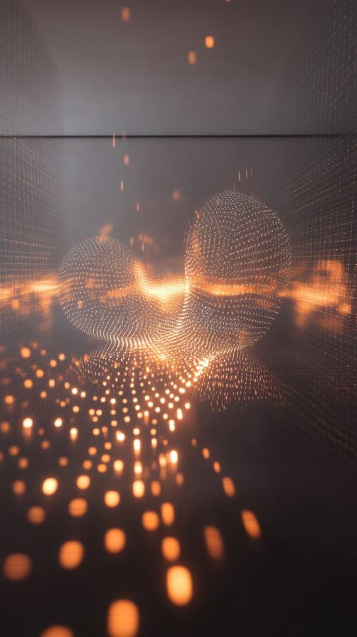 Exploring Abstract Digital Worlds, Glowing Spheres and Grids in Motion vector illustration