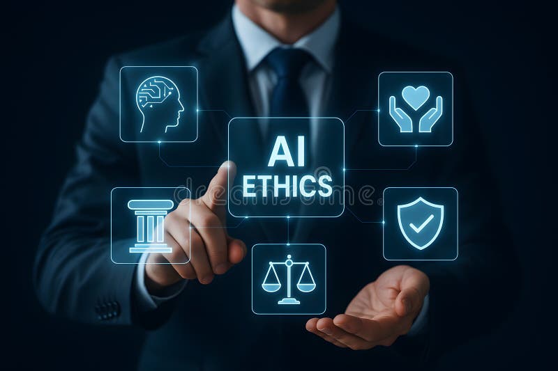 Understanding ai ethics and responsible artificial intelligence development and governance models stock illustration