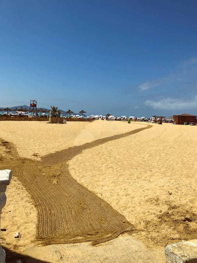 Exploring the Beauty of the Marina Smir Beach Entrance Stock Photo