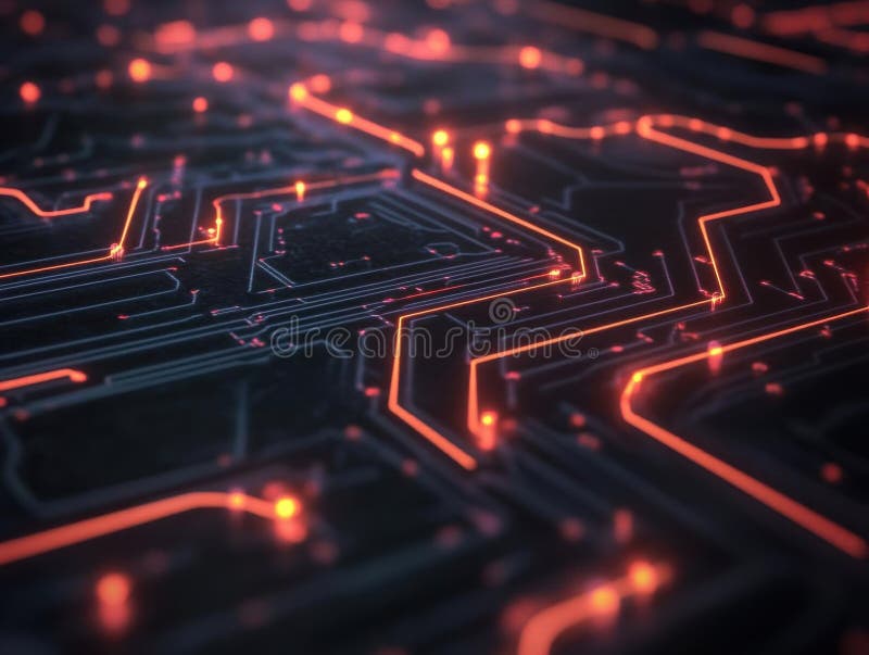Exploring Circuit Board, A Close Look at Technology\'s Intricate Pathways stock illustration