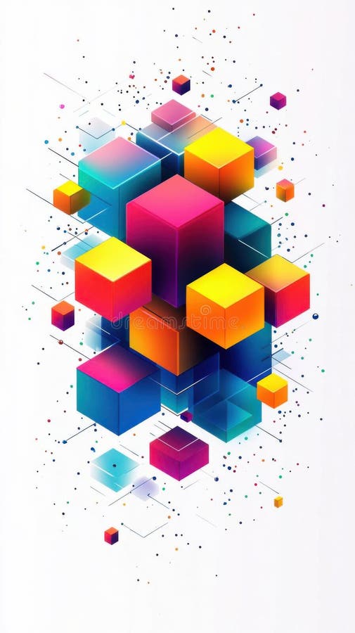 Exploring colorful cubes, a vibrant 3D geometric design stock illustration
